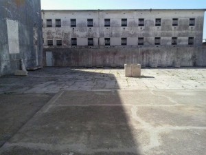 Prison courtyard and one of the cell blocks