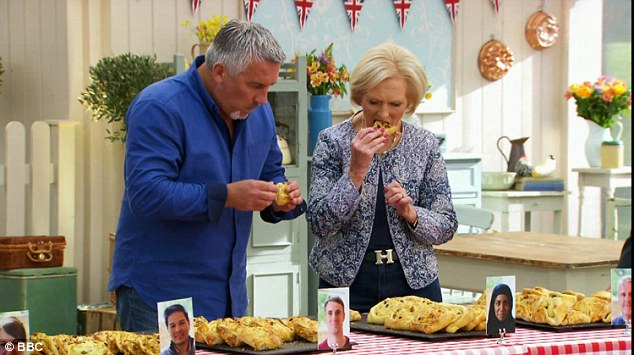 The show's famous judges, Mary Berry and Paul Hollywood, sample the contestants' flaounes. 