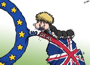 Cartoon by Zach representing Boris Johnson with unkempt hair.