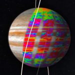 Mapping of Jupiter's deep water and ammonia, key condensible species, far below the obscuring clouds.  Credit: NASA