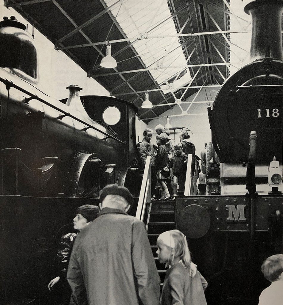 Photo of people and trains at the Stoneygate train museum, 1968.