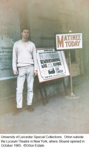 Orton outside the Lyceum Theatre in New York, where 'Sloane' opened in October 1965