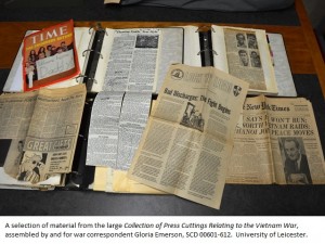 A selection of material from the large Collection of Press Cuttings Relating to the Vietnam War, assembled by and for war correspondent Gloria Emerson, SCD 00601-612.