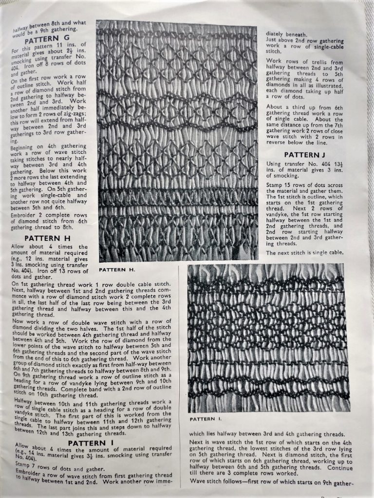 page from the book showing complex smocking patterns