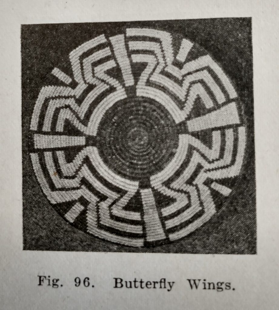 Photo from the Pima book of a Butterfly wings basket design.